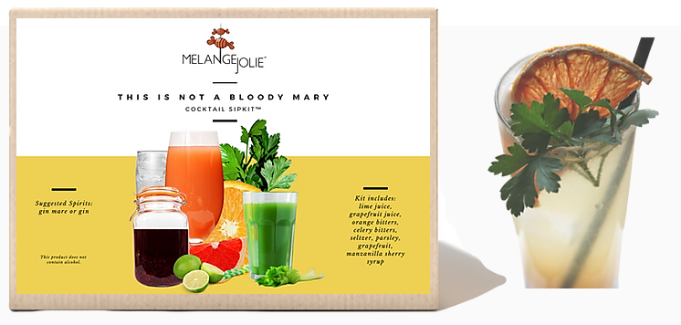 Mélange Jolie This is Not a Bloody Mary Cocktail SipKit™ with ingredients and tools for cocktail making.